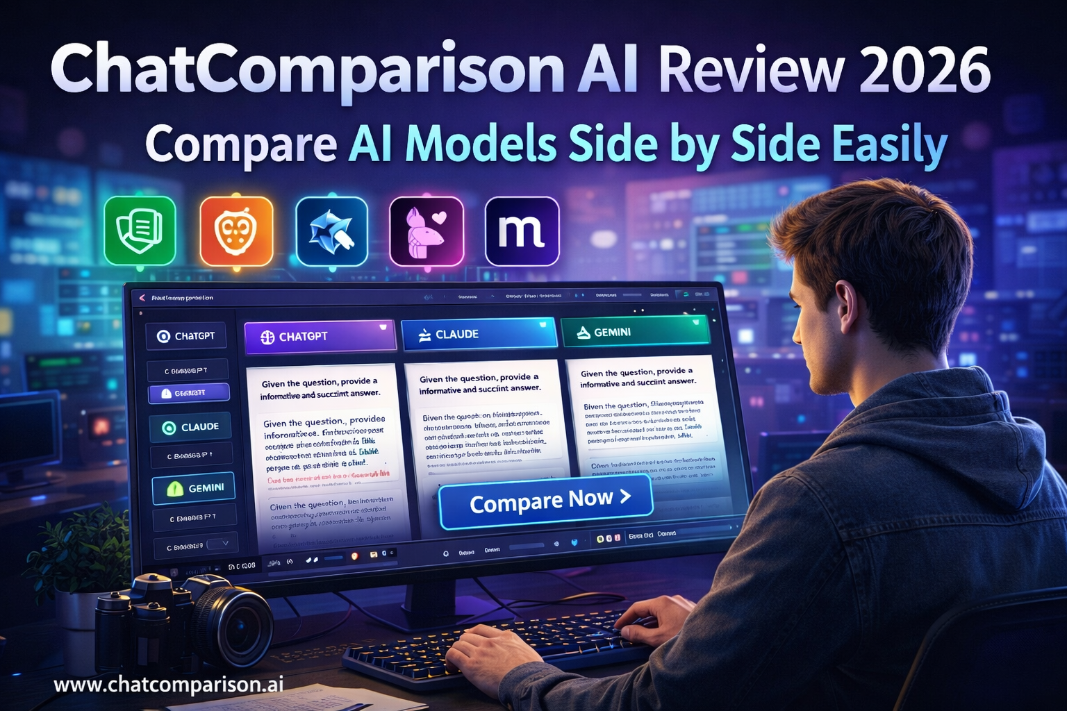 ChatComparison AI compare AI models side by side ChatGPT Claude Gemini interface 2026